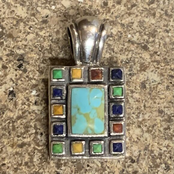 Sterling Silver, Turquoise and Multi Stone Pendant - Picture 1 of 7
